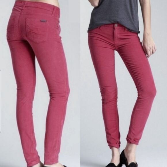 Hudson Jeans Nico Mid Rise Corduroy Super Skinny Pants Pomegranate Size 24 - Picture 1 of 10